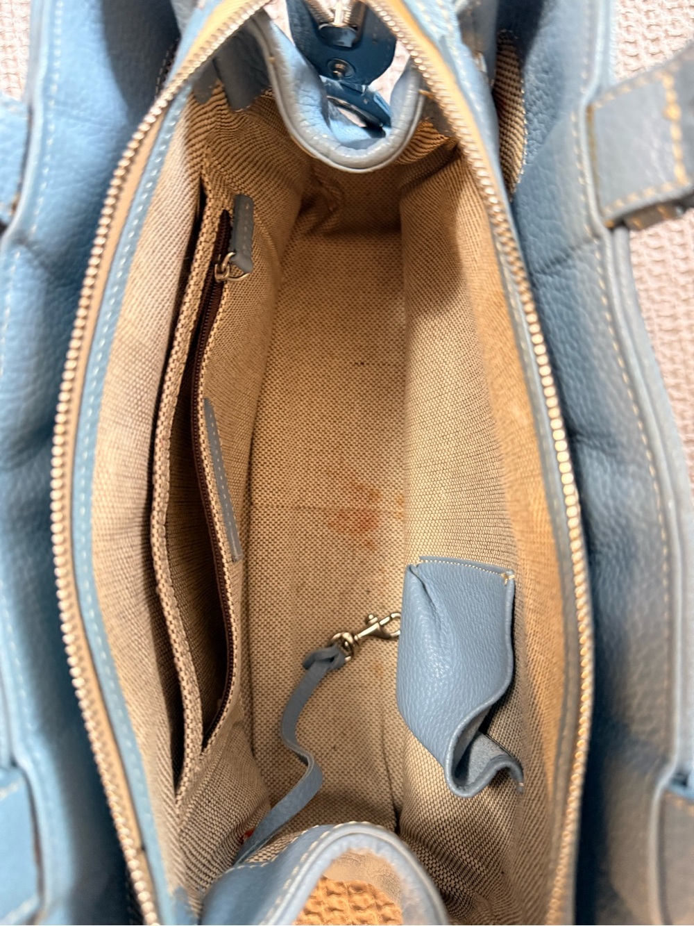Vintage Dooney & Bourke Powder Blue Pebble All Weather Leather (AWL) 2 Satchel - Picture 5 of 11